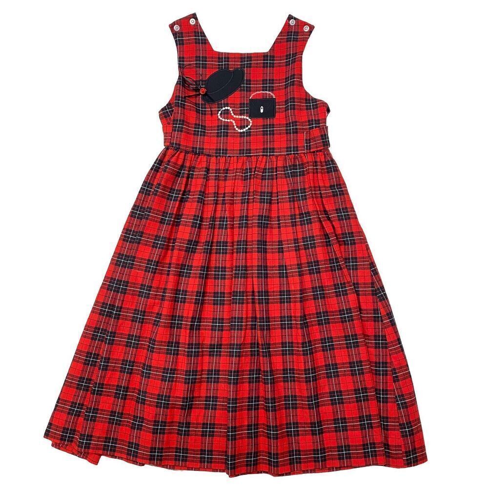 Bailey Boys Classic Heirloom Applique Dress Red Black Tartan Girls 6X Hat Purse